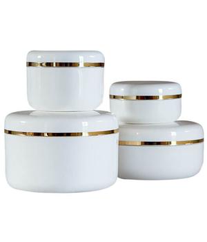 Műanyag tégely aranycsíkkal, fehér (50ml)