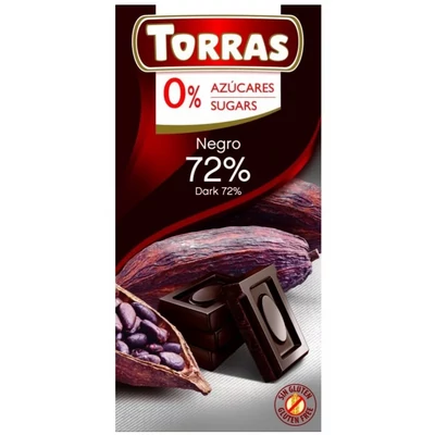 Torras Gluténmentes étcsokoládé 72% hozzáadott cukor nélkül (75 g)