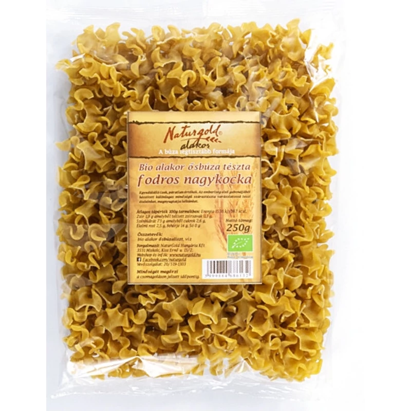 Naturgold Bio Alakor ősbúza tészta - fodros nagykocka fehér (250 g)