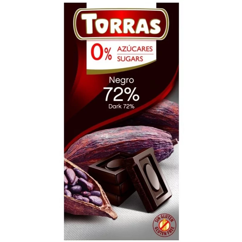 Torras Gluténmentes étcsokoládé 72% hozzáadott cukor nélkül (75 g)