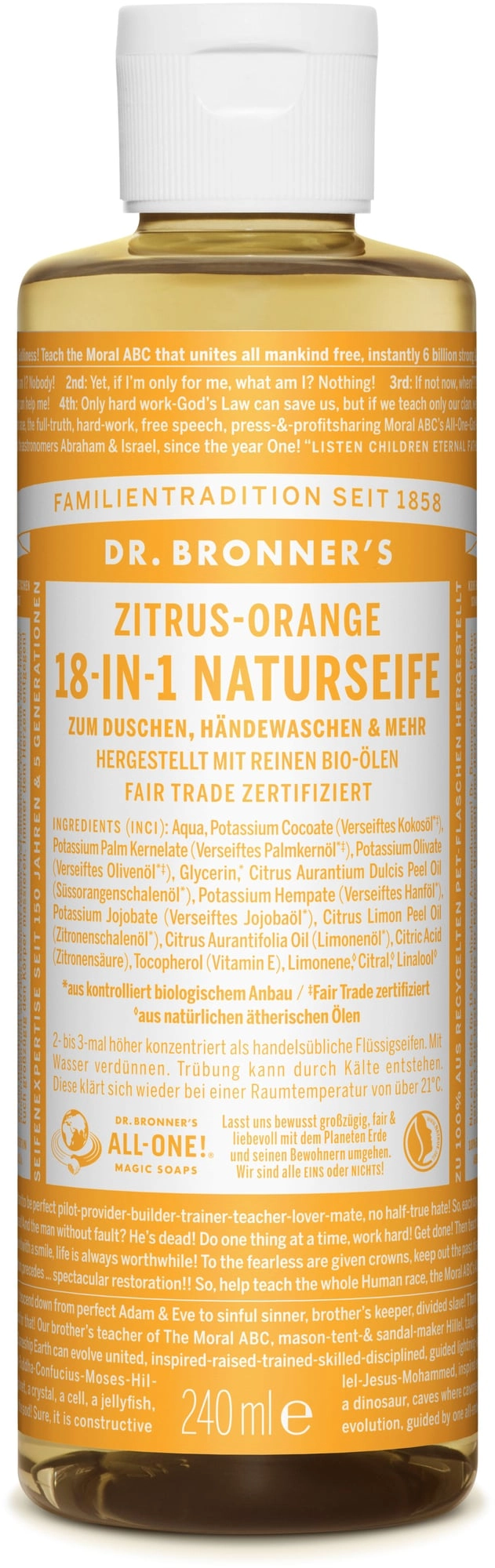 Dr. Bronner's Citrus-narancs folyékony szappan koncentrátum (237 ml)