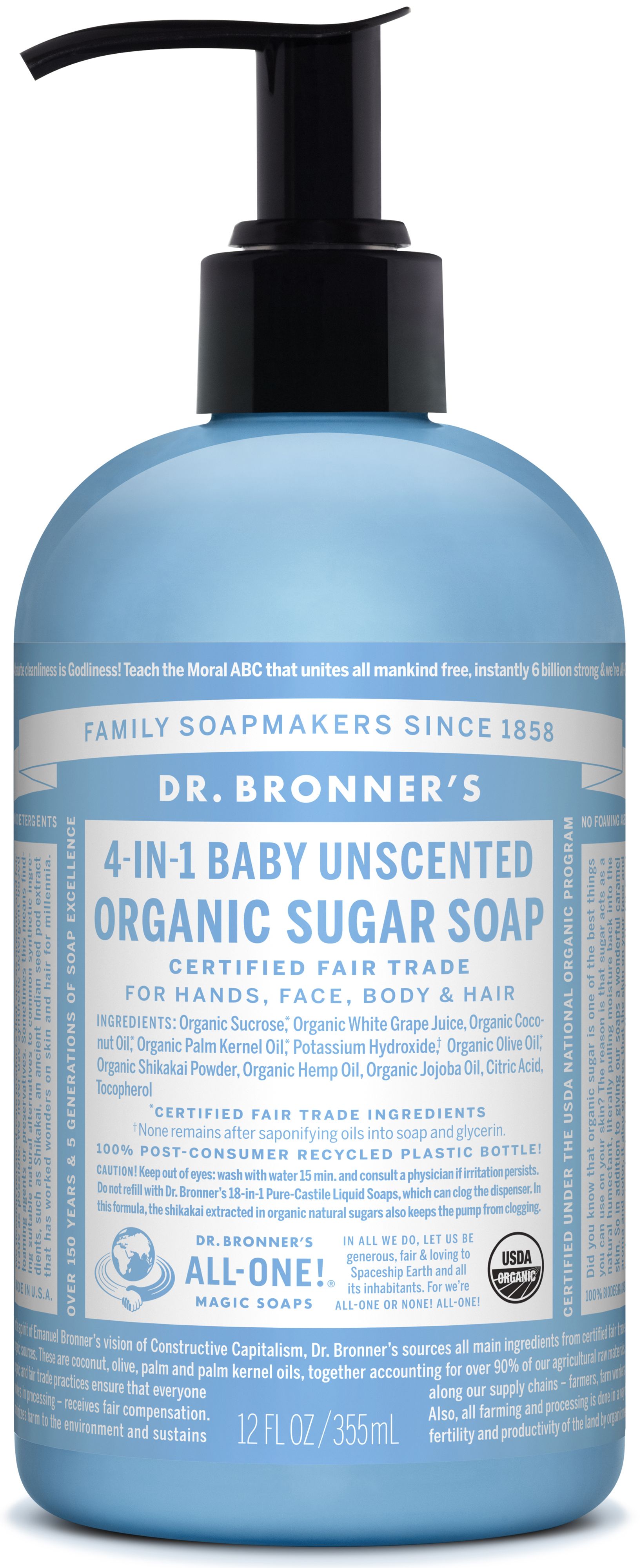 Dr. Bronner's Illatmentes bio nádcukros szappan (355 ml)