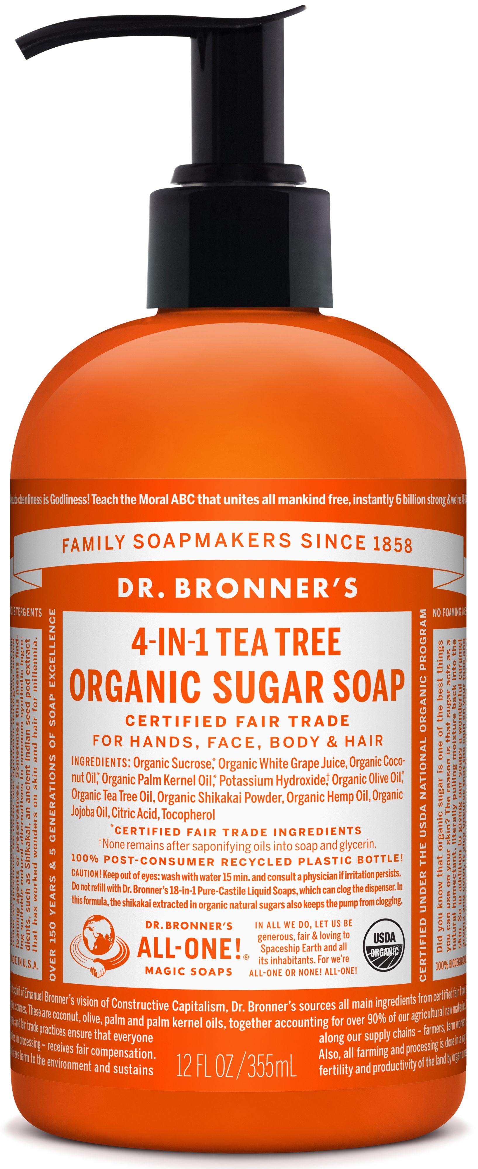 Dr. Bronner's Teafa bio nádcukros szappan (355 ml)